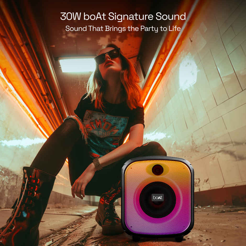 boAt PartyPal 63Pro Bluetooth Speaker with 30W Signature Sound,Customizable RGB LEDs | Midnight Black