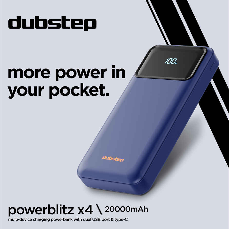 Dubstep Powerblitz X4 22.5W 20000 mAh Fast Charging Power Bank with Type C & Dual USB A Port Blue