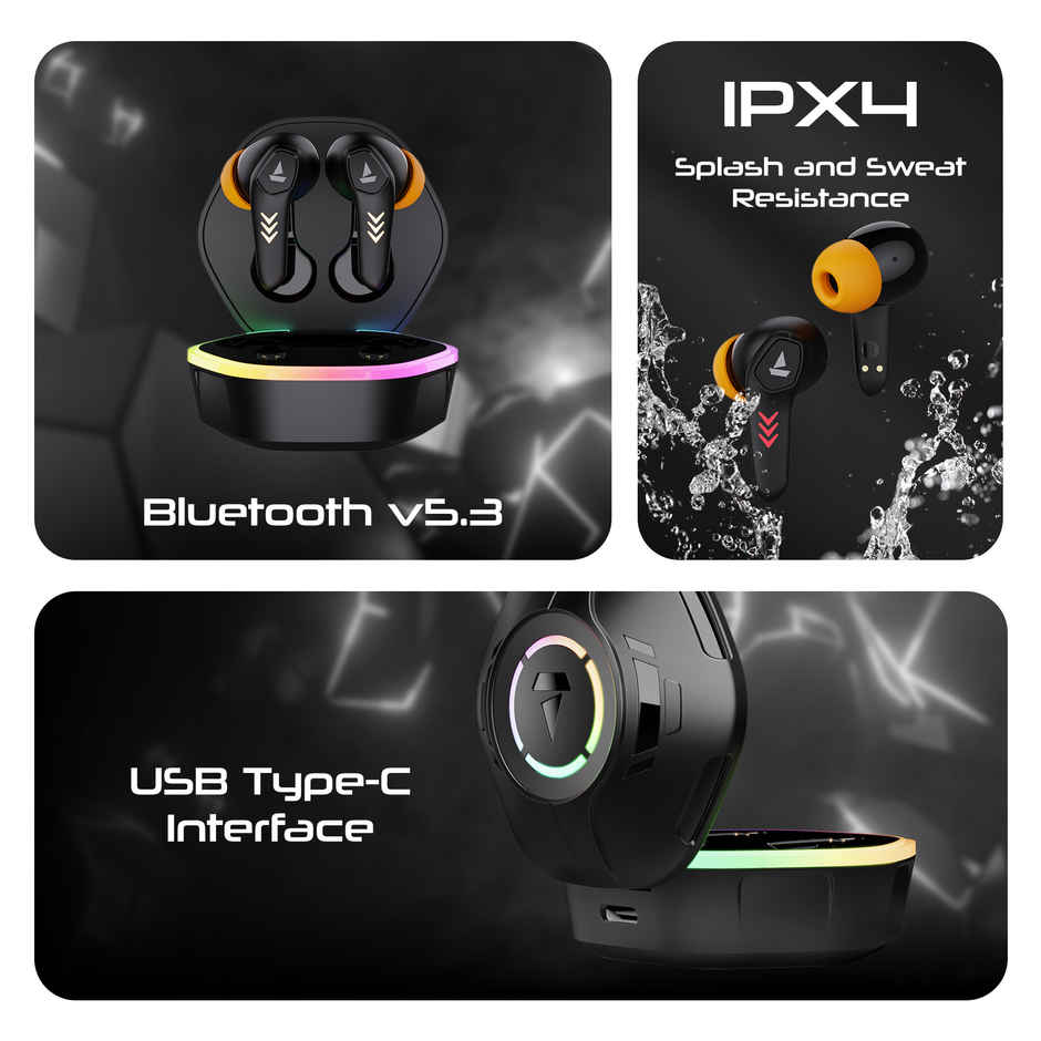 boAt Immortal 170 TWS Earbuds for Gaming with 40H Playtime, BEAST Mode & RGB LEDs - Black Sabre
