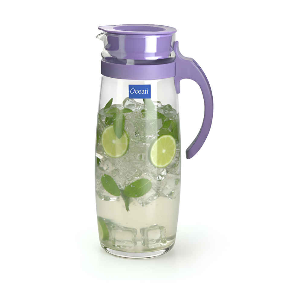 Ocean Divano Pitcher Water Glass Jug | 1.6 L | Transparent | Purple Lid