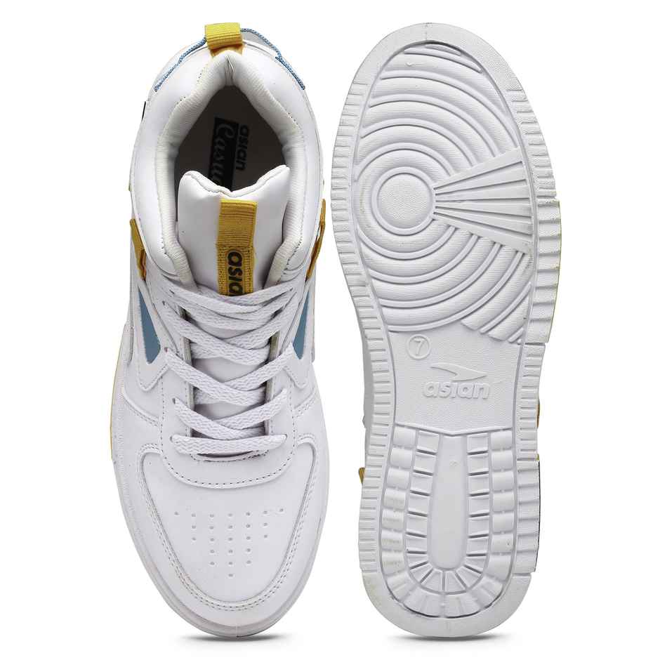 Asian Tarzan-11 Men High Top Sneakers White-Mustard (UK-7)