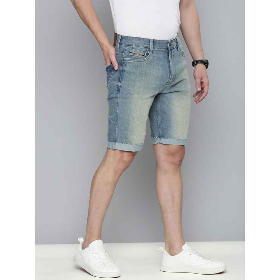 The Indian Garage Co Men's Slim Fit Solid Casual Shorts | Blue - 34