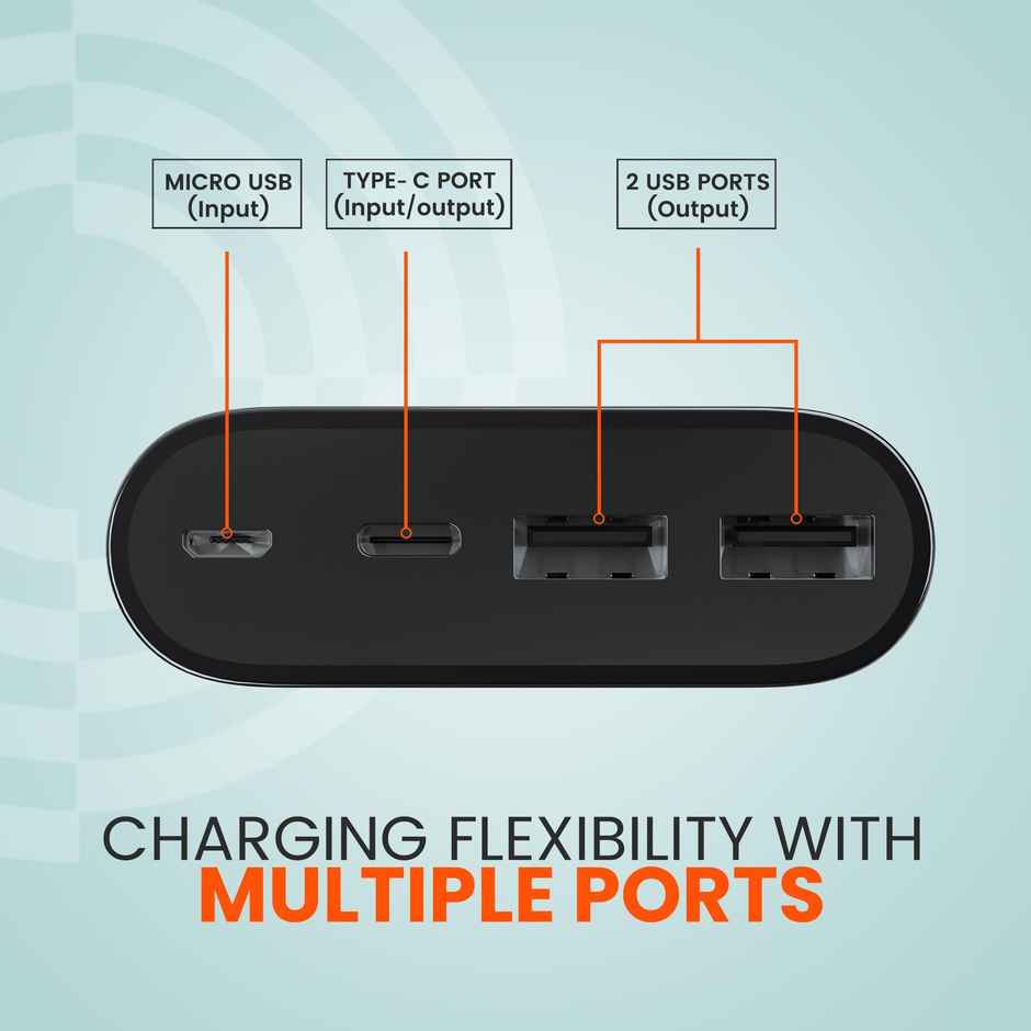 Ambrane 20000 mAh 20 W Compact Pocket Size Power Bank, Pp-20 Pro Black