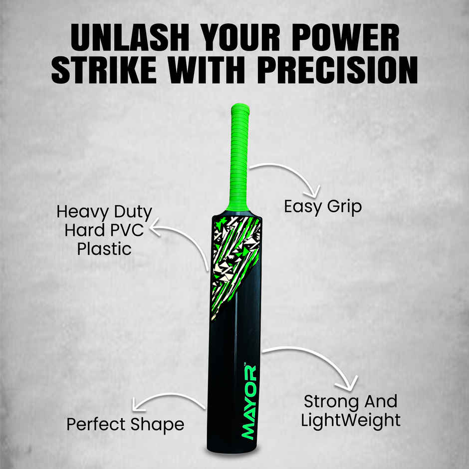 Mayor Blaster Cricket Bat for Kids & Adults| Practice Bat | PVC-Plastic Cricket Bat | Black-Green