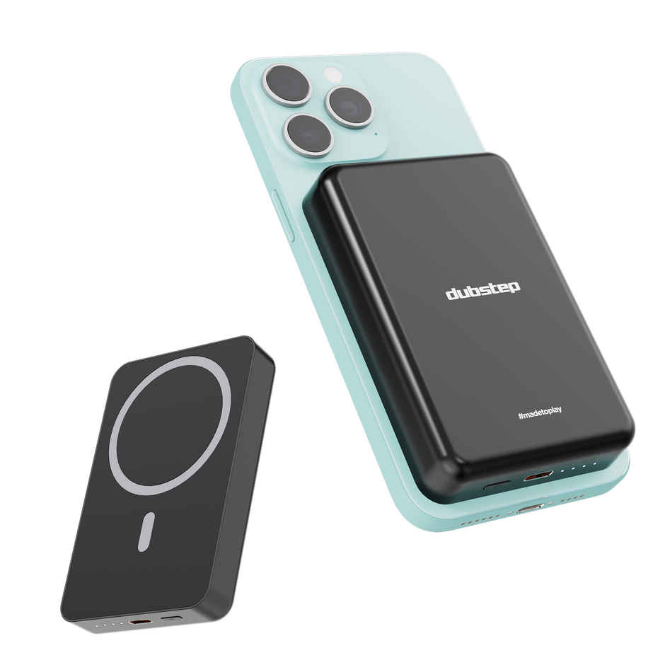 Dubstep Powerblitz X1 10,000 mAh 20W 12W Fast Charging Wired & Wireless Charging Compact Pocket Size Power Bank with Type-C to Type-C Cable - Black 