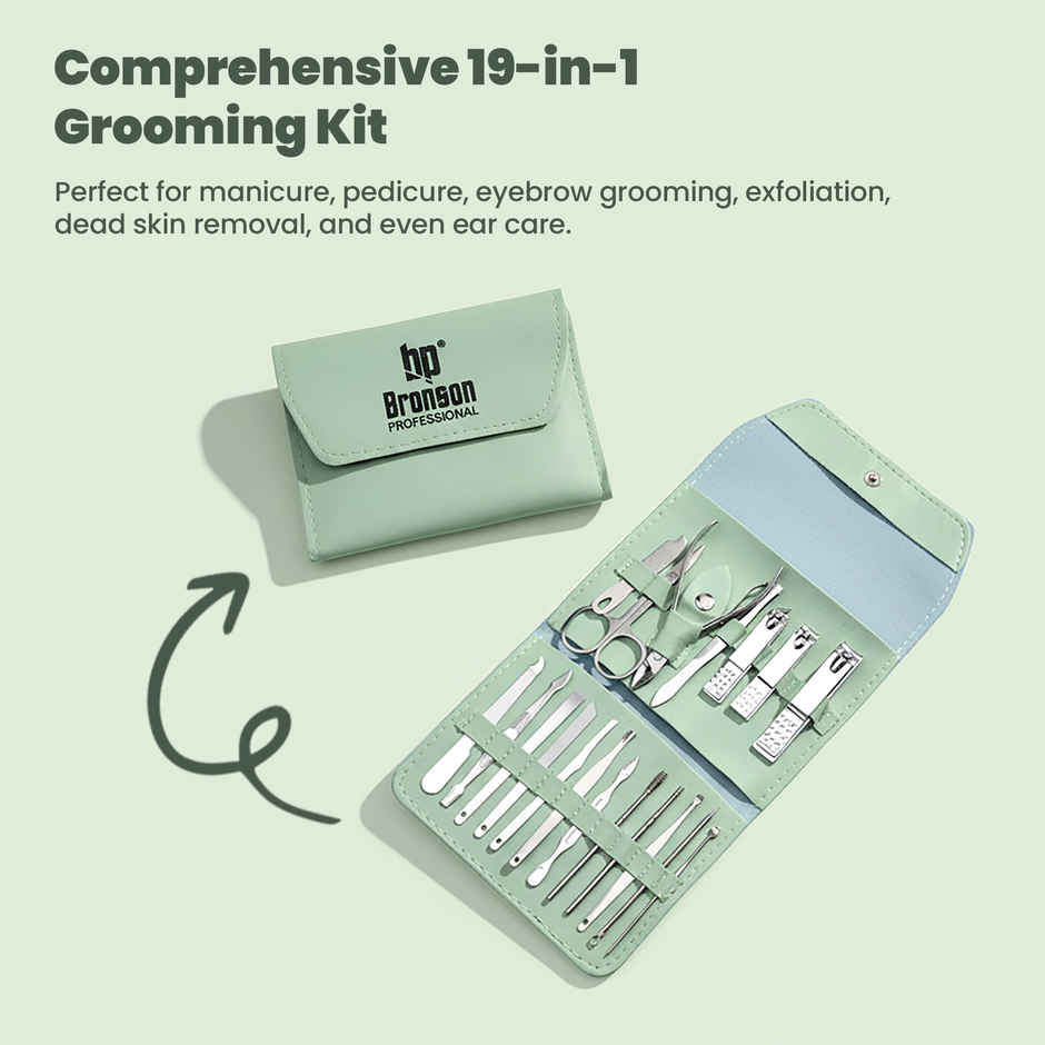 Bronson Professional Premium Manicure Pedicure and Ear Care Grooming Kit 19 Pcs with Storage Pouch