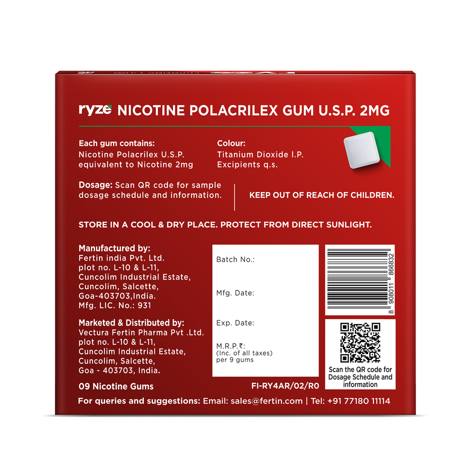Ryze Paan Masala Nicotine Gum 2MG | 9 Gum Blister