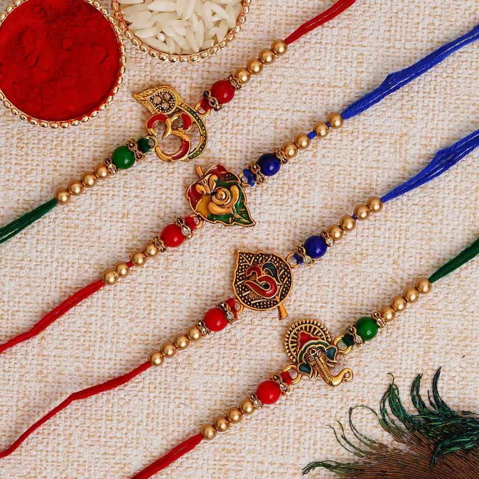 Om Leaf Ganesha Rakhi Combo with Roli Chawal Pack Raksha Bandhan Rakhi | Ecraftindia