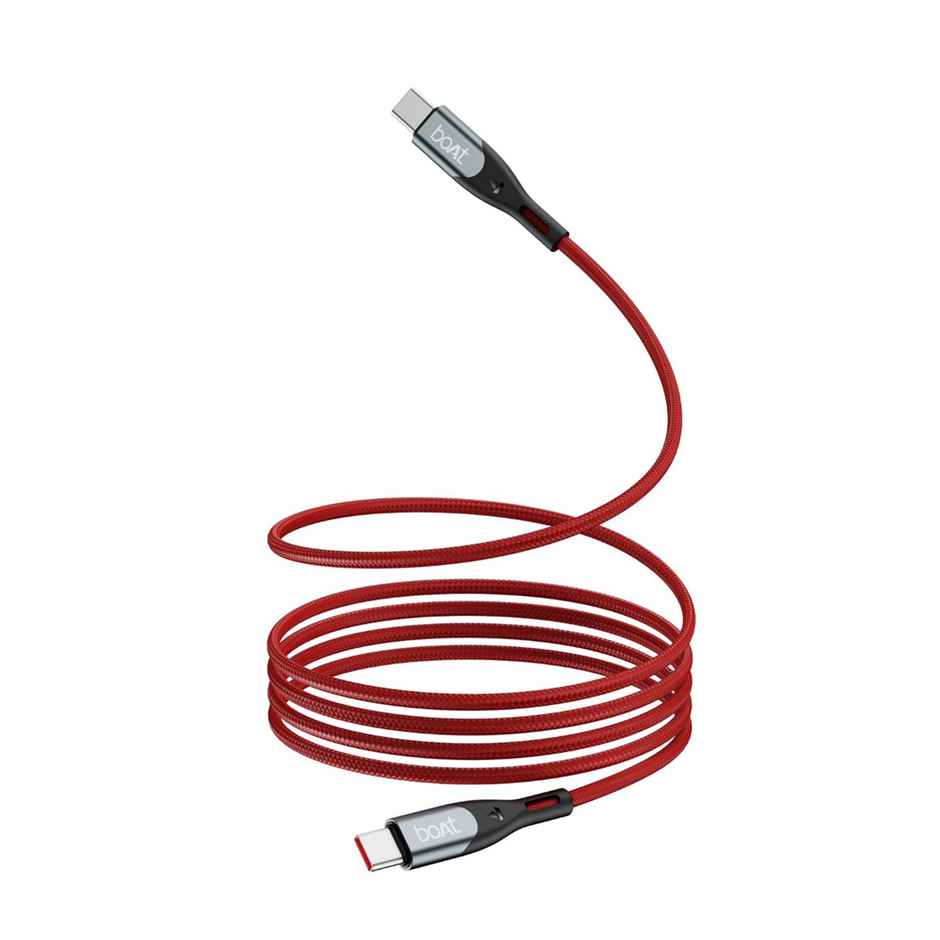 boAt Type C to C 65W Cable w/480 Mbps Data Sync and 65W PD, PPS AND QC support. | Martian Red