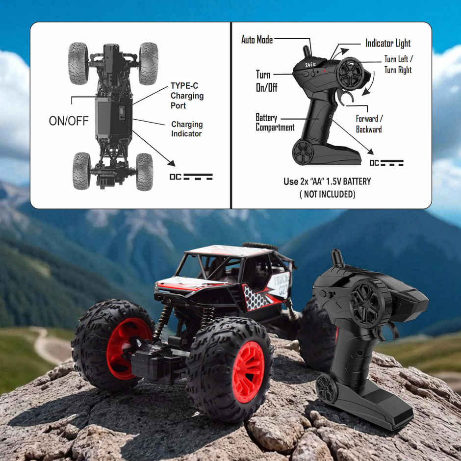 SEEDO Remote Control Car 1:18 , 2.4 GHz, Type-C Rechargeable, Fast Speed Rock Crawler | Red