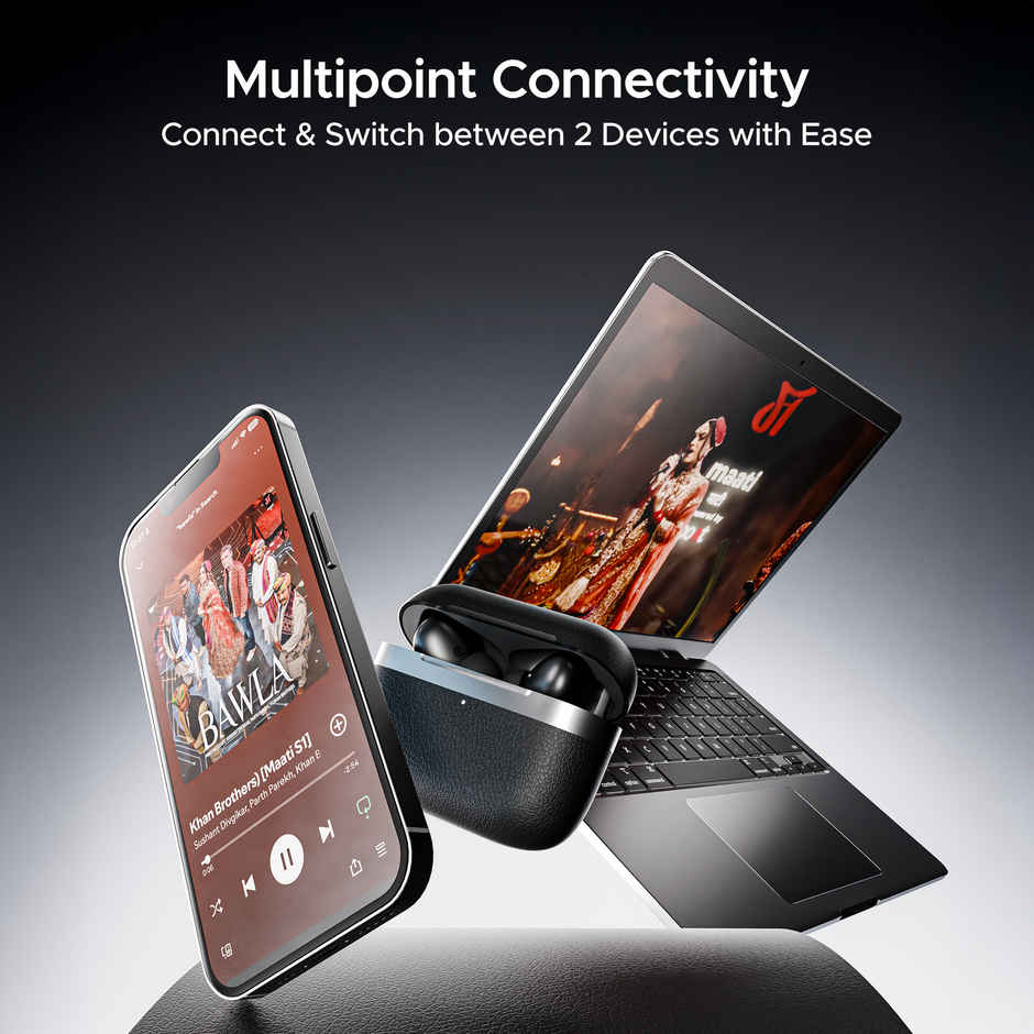 boAt Airdopes 111V2 TWS Earbuds with mic, Premium Leather Finish, 4Mics ENx, 50HRS Battery, 13mm Drivers, Fast Charge, Dual Pair, v5.4 Bluetooth - Classic Black