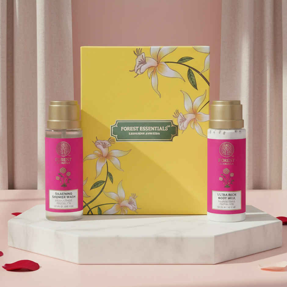 Forest Essentials Indian Rose Body Care Gift Box | Shower Wash & Body Milk Duo