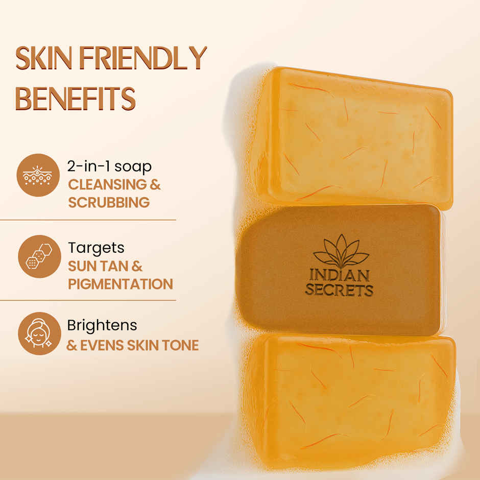 Kojic Acid & Saffron Detan Scrub Soap | Brightens Skin, Removes Tan, Dark Spots & Pigmentation