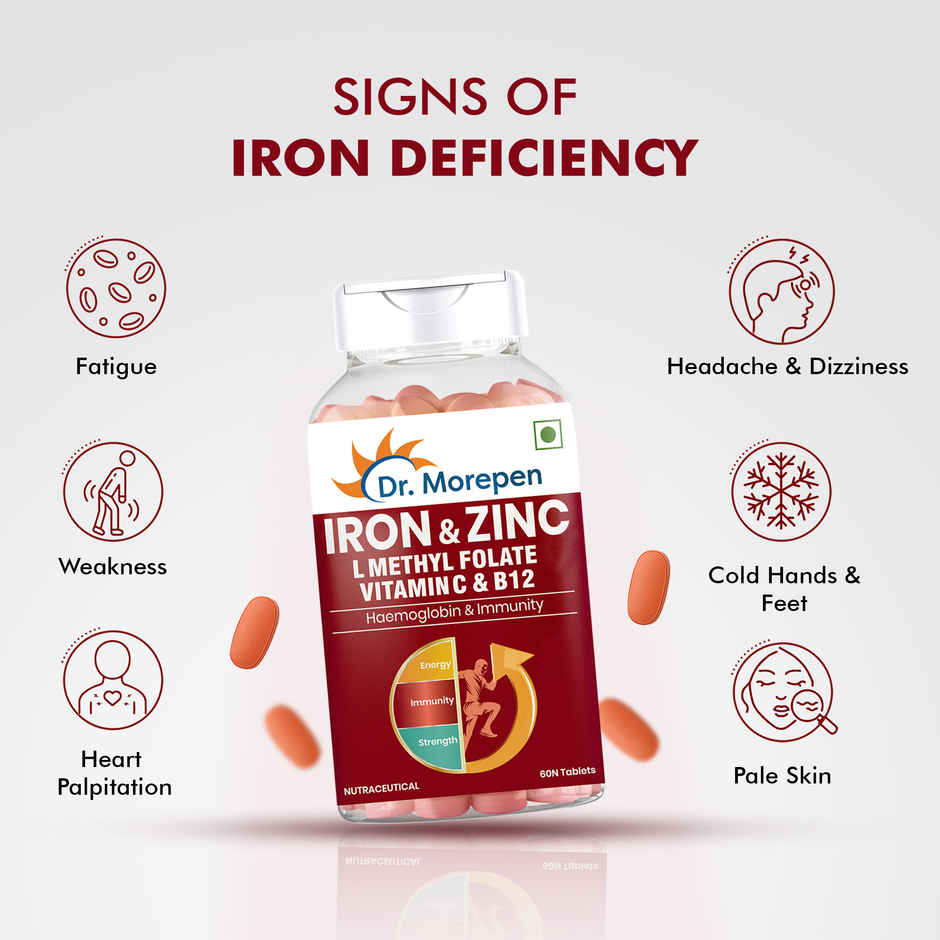 Dr. Morepen Iron & Zinc with Vitamin C & B12 Increase Haemoglobin, Enhance Immunity