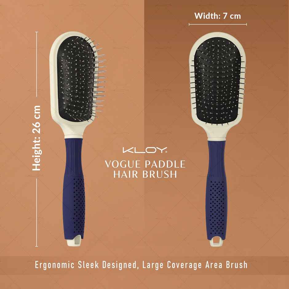 Vogue Paddle Hair Brush with Large Coverage, Flexible Soft Ball-Point Bristles for Men & Women | Blue
