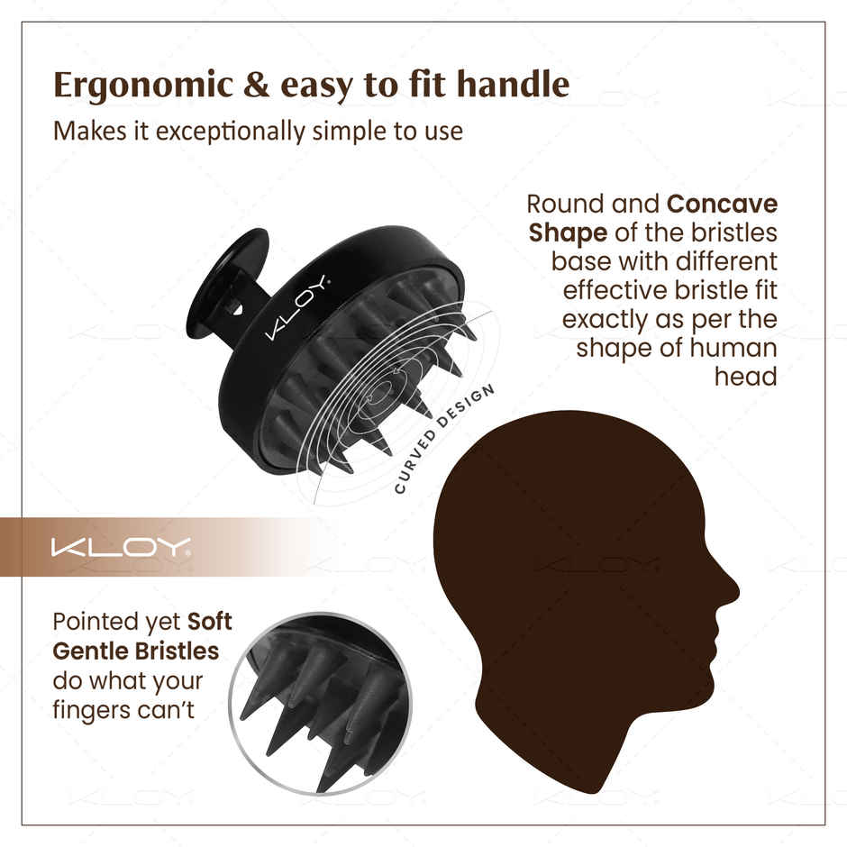 Kloy Round Hair Scalp Massager Shampoo Brush | Anti-Dandruff | Black