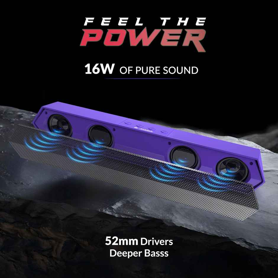 Aroma Joyride 16W Upto 16 Hrs Music Time, Dynamic Drivers, Stereo Channel, Heavy Bass Stereo Speaker 16 W Bluetooth Soundbar - Vibing Blue