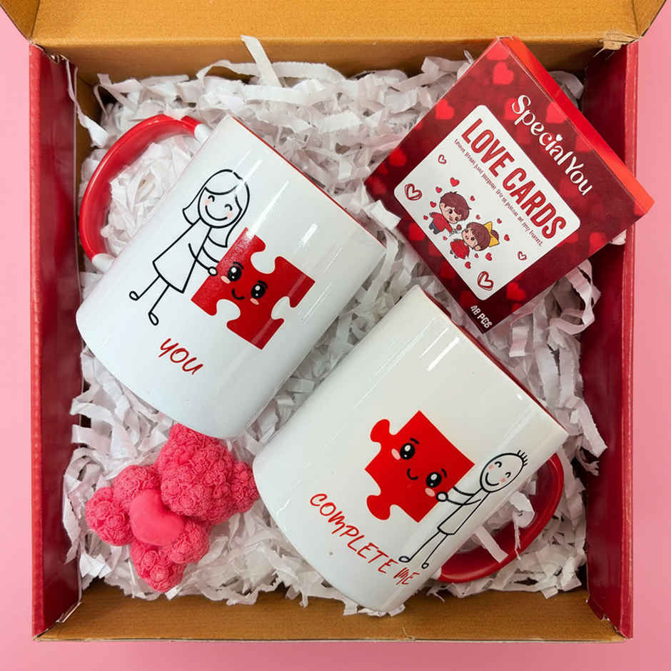 Couple Gift Hamper with Mugs, Teddy Candle and Love Cards | Ideal for Gifting | Special You