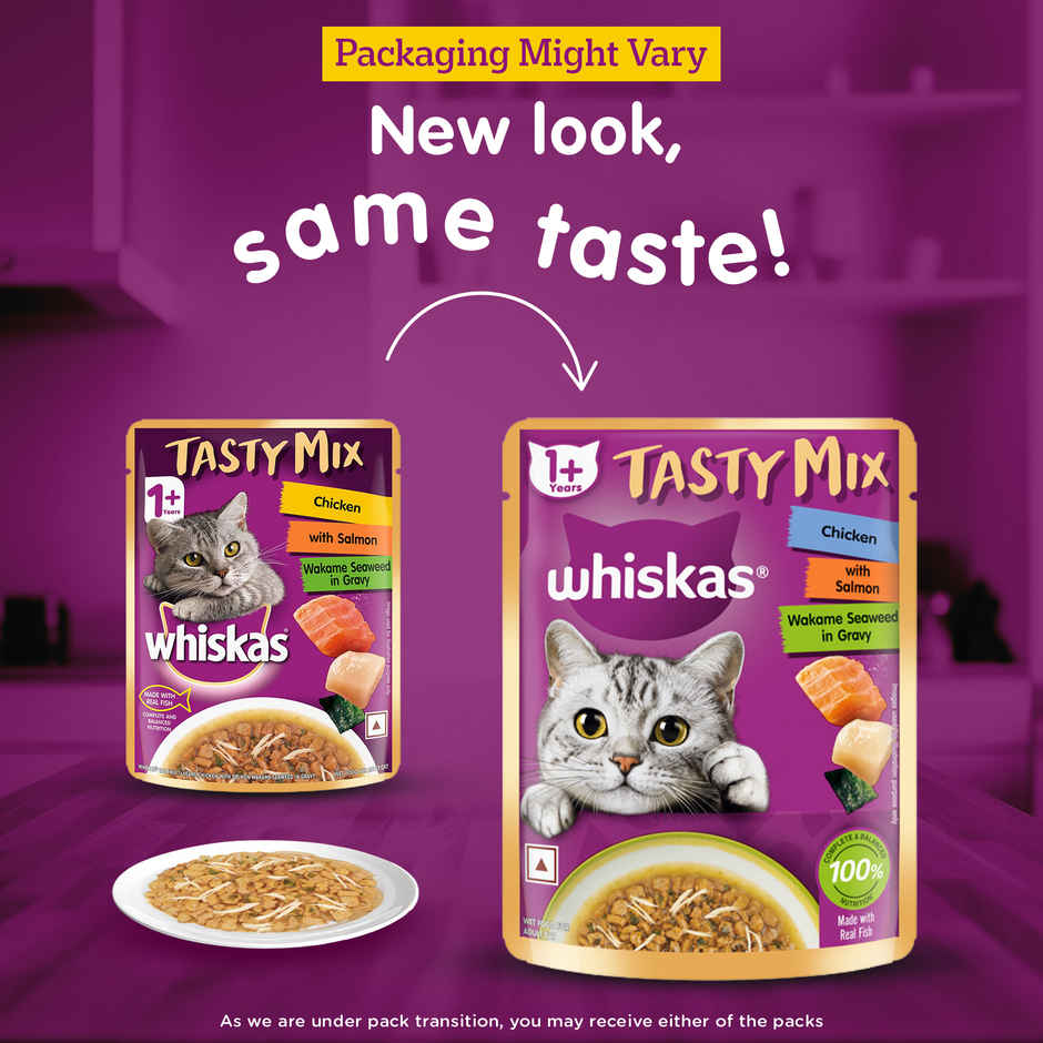 Whiskas Tasty Mix Adult Chicken with Salmon, Wakame Seaweed in Gravy Wet Cat Food