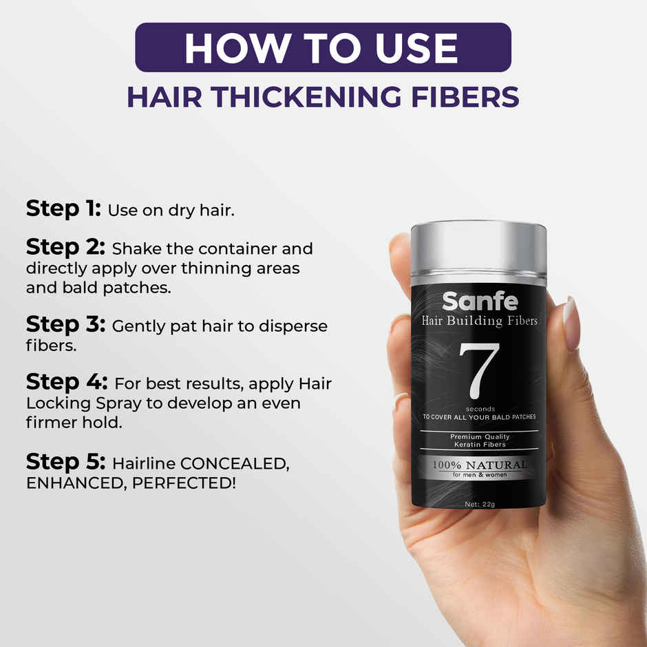 Sanfe Hair Building Fibers Powder |Bald Spot & Thinning Hair Cover Up|Hair Thickening Spray | Black