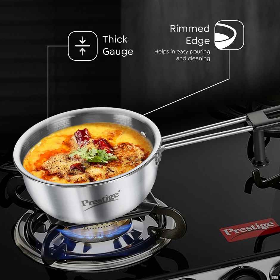 Prestige 13cm | 550ml Triply Splendor Stainless Steel Tadka Pan| Gas & Induction Compatible
