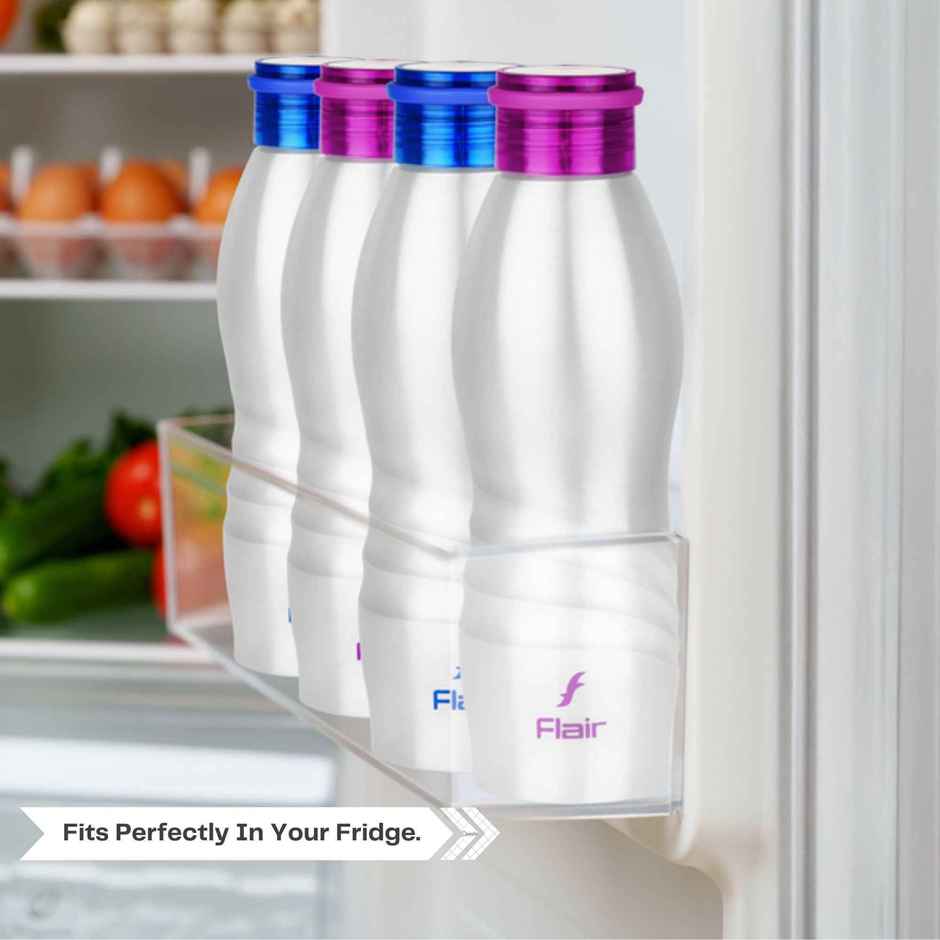 Flair Nova 304 Stainless Steel Water Bottle Gift Set, 950 ml Silver Bottles with Blue & Pink Caps