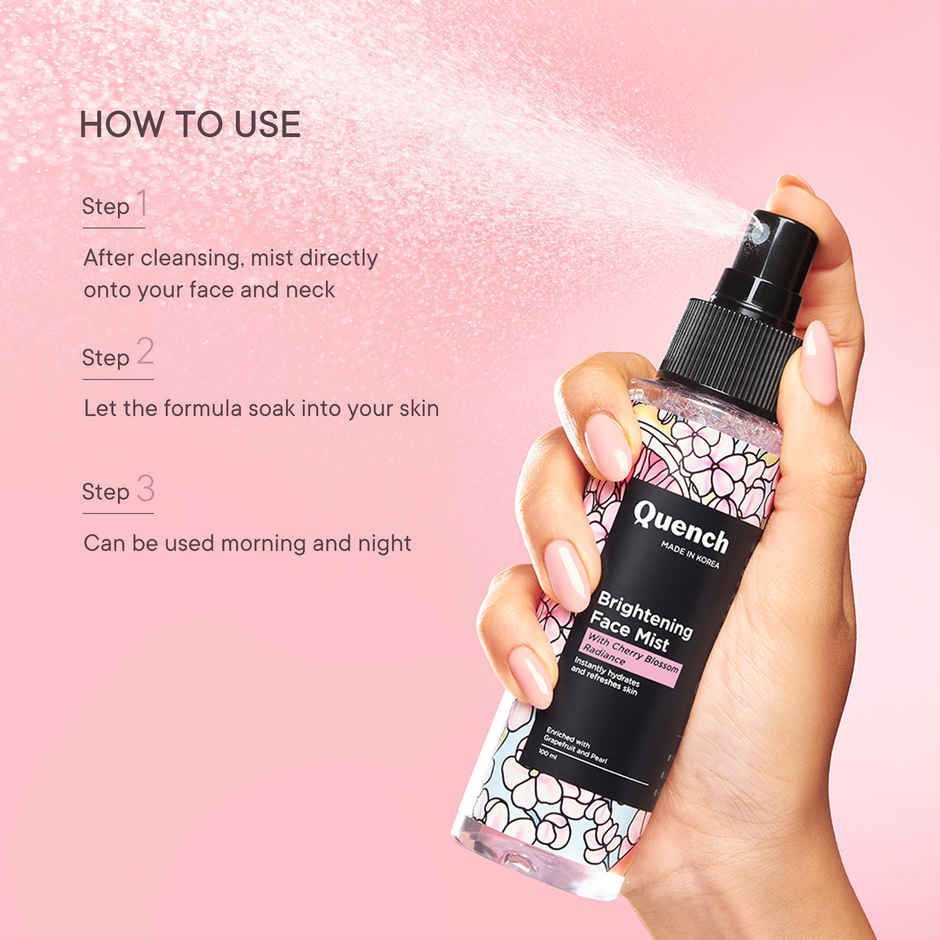 Quench Brightening Korean Face Mist with Cherry Blossom & Pearl Extracts Instantly Hydrates & Brightens
