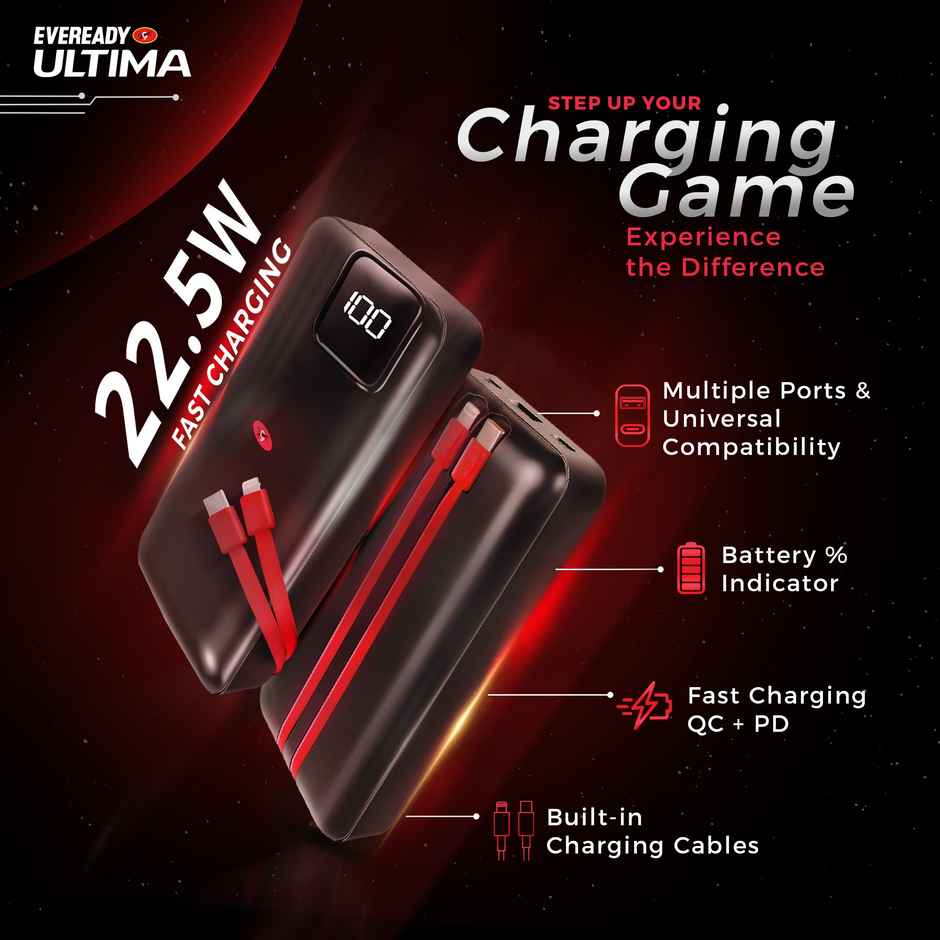 Eveready Ultima 20000 mAh Regular | Power Bank With Built - in - Cable and Digital Display - PB11