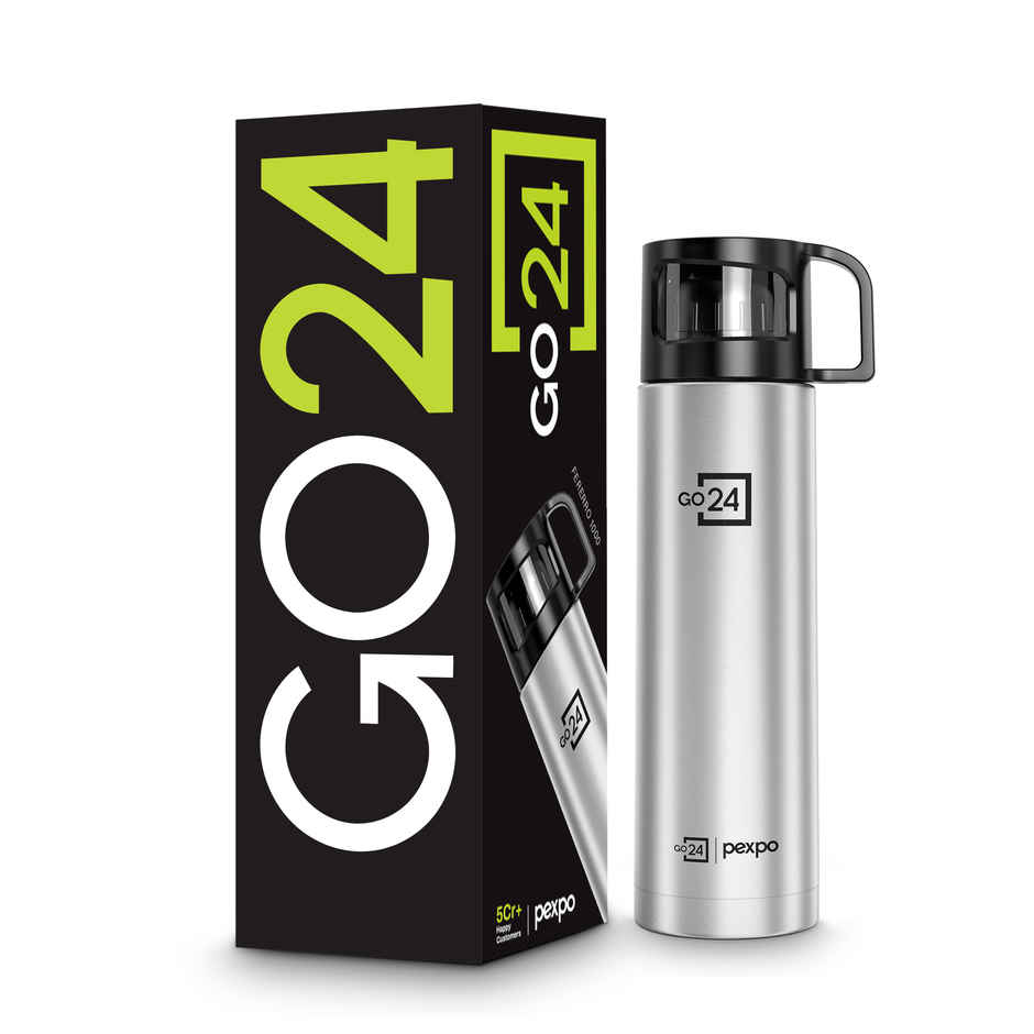 Go24 | Pexpo Ferrero ISI Certified Vacuum Insulated Hot & Cold Stainless Steel Flask with Jute Bag | 1 L