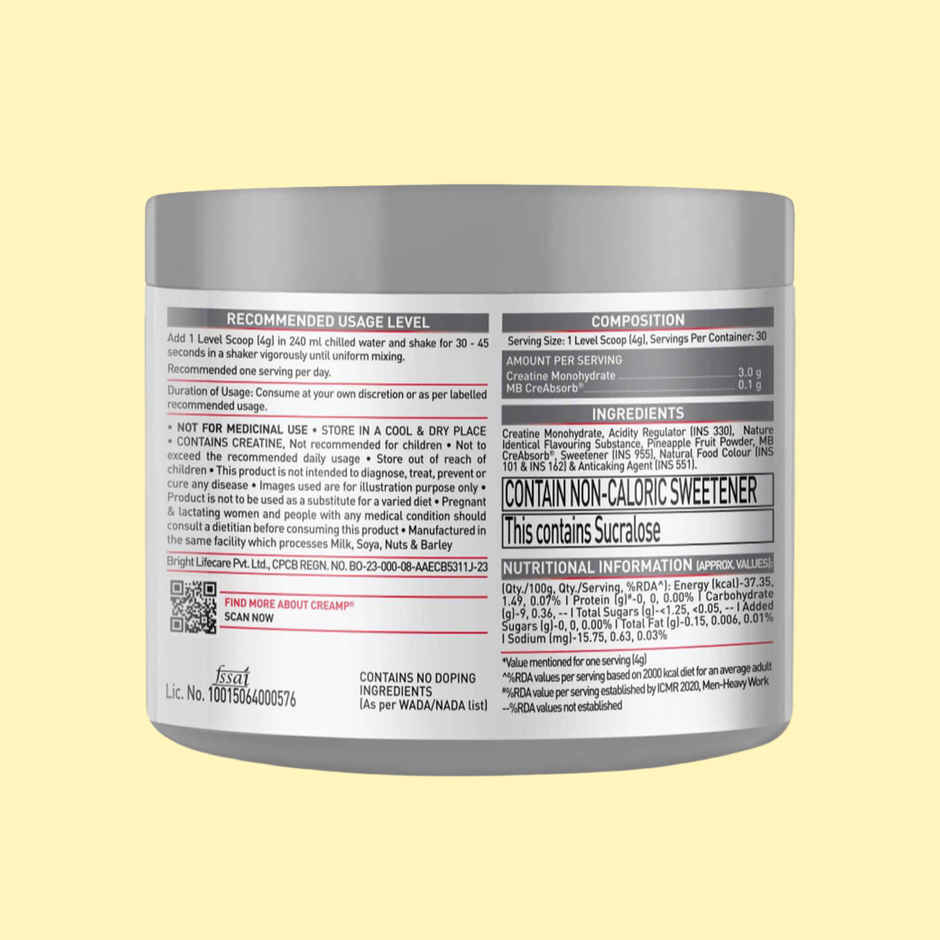 MuscleBlaze Creatine Monohydrate CreAMP with CreAbsorb | 30 Servings | Citrus Blast