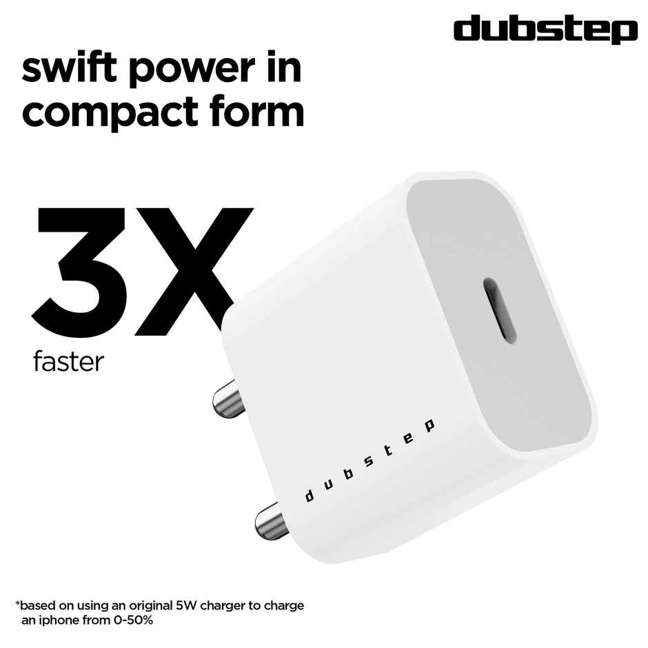 Dubstep Sprint 20W USB-C Charger | All Fast Charging Technologies (With Type-C To L Cable - White