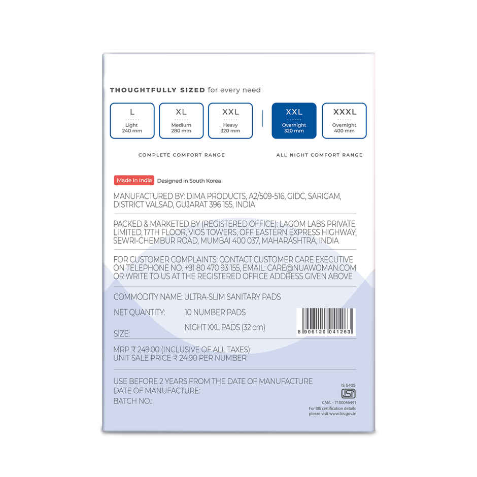 Nua All Night Comfort Sanitary Pads with Disposal Cover |XL++