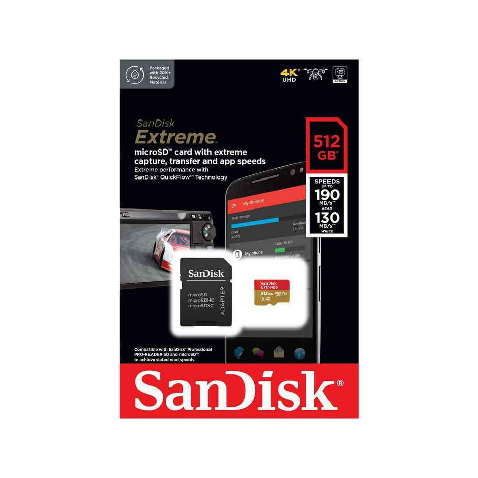Sandisk Extreme Microsd Uhs I Card 512Gb For 4K Video,190Mb/S Read, 130Mb/S Write
