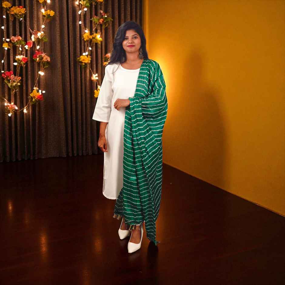 Dark Green Lehariya Dupatta | House of Festivals