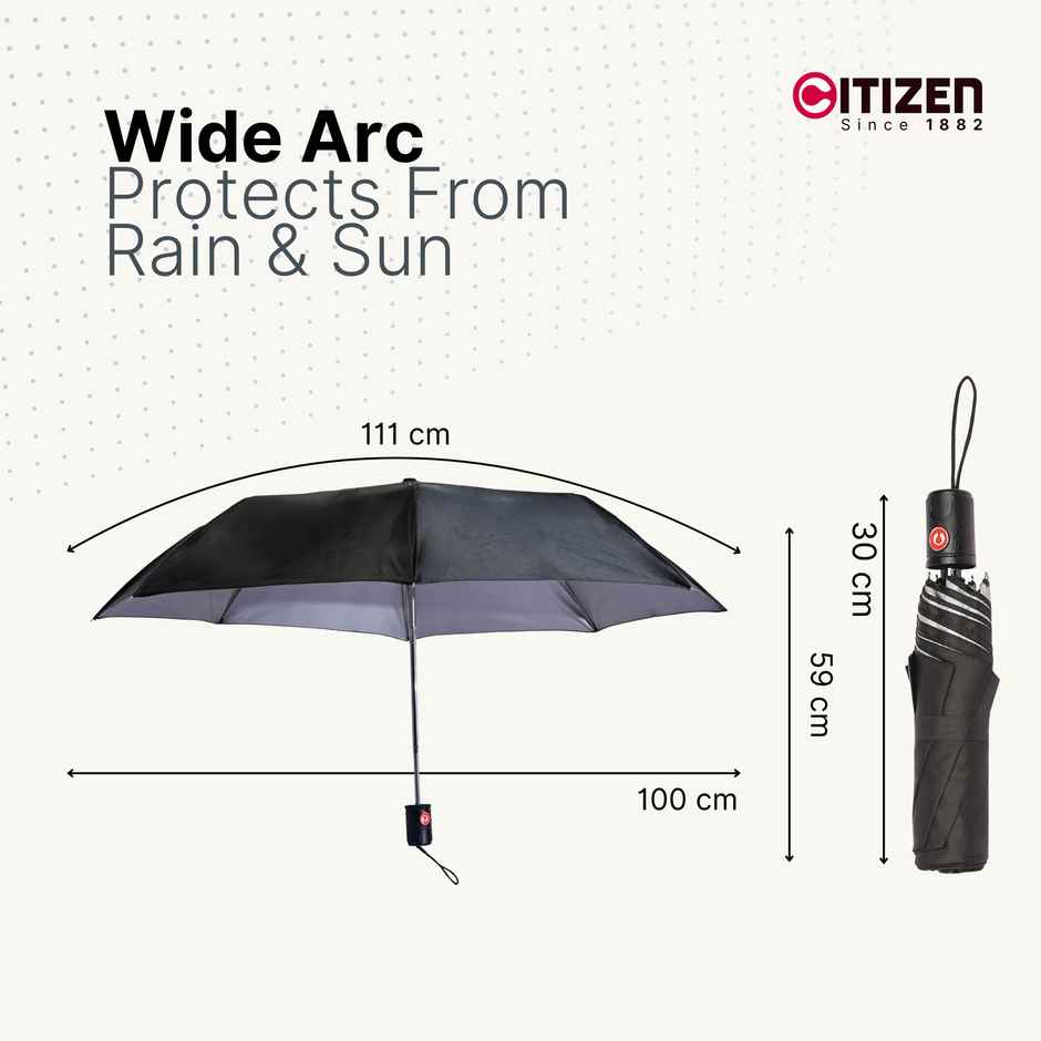 Citizen Auto Black Silver Umbrella | 22 inch | 3 Fold