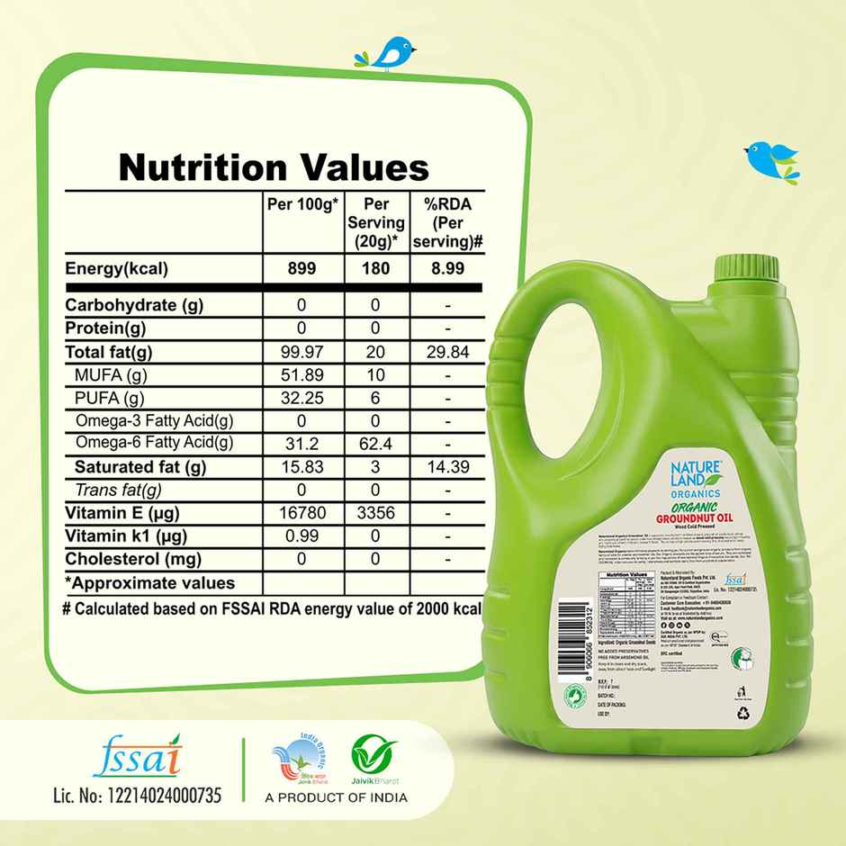 Natureland Organics Groundnut (Peanut) Cold Pressed Oil | Healthy Cooking Oil