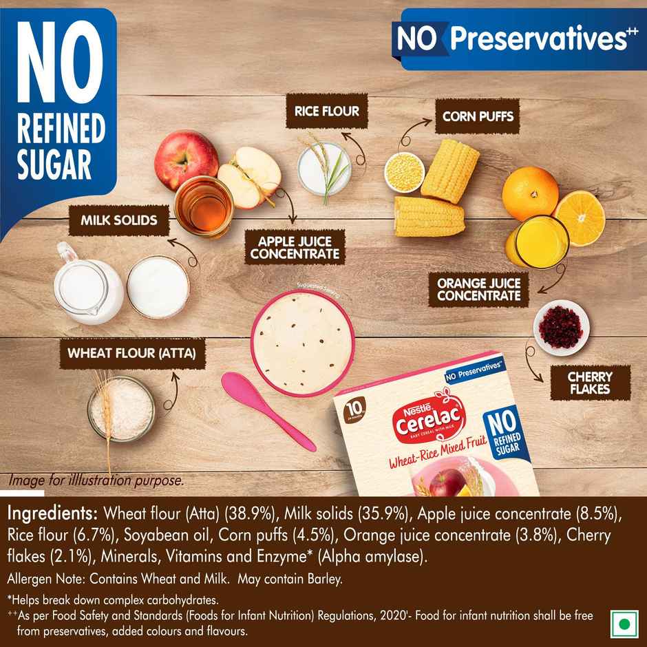 Nestle Cerelac Wheat Rice Mixed Fruit Baby Food Cereal | No Refined Sugar & No Preservatives | 10-24 Months