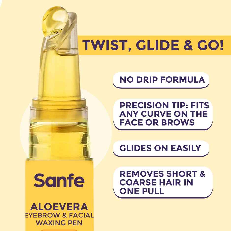 Sanfe Eyebrow & Facial Wax Pen | Aloe Vera for Easy Hair Removal | 1 Pen + 10 Strips