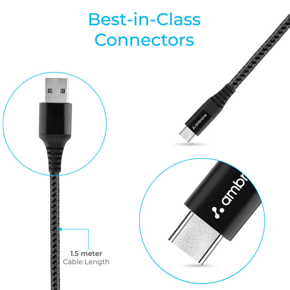 Ambrane RCT-15 USB Type C Cable 2 A 1.5 m  (Compatible with Smartphones, One Cable) - Black
