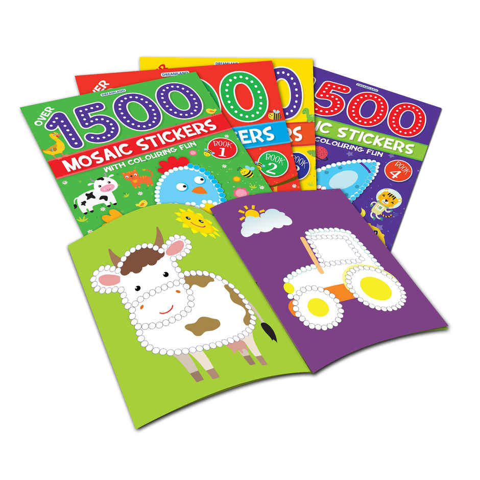 Dreamland 1500 Mosaic Stickers Books Set of 4 |Sticker Book for Kids Age 4-8 Yr.| Gift Pack for kid | Gift Pack | Activity Books for kid, 64 Pages