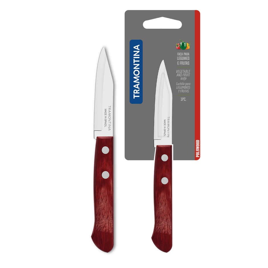 Tramontina Polywood Stainless Steel Vegetable & Fruit Knife/,7.6cm/3 inch | Straight/Plain Edge | Treated Brazilian Polywood Handle |Impact Resistant |Heat Resistant |Dishwasher Safe |5 Yr Warranty