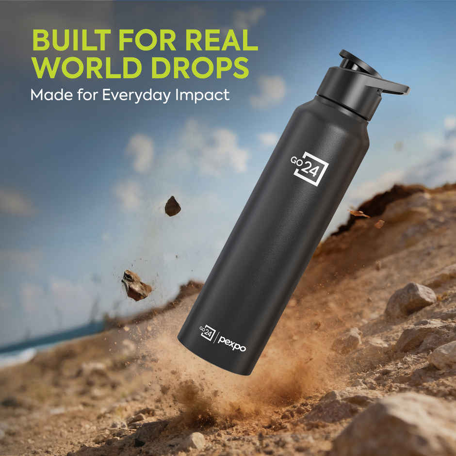 Go24 | Pexpo Stainless Steel Chromo Sports/Fridge Sipper Water Bottle | Knight Black | 1 L