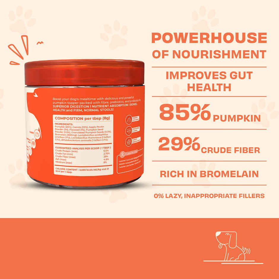 Pawfect Pumpkin Purge Daily Food Topper for Dogs for Gut Health & Bowel Movement