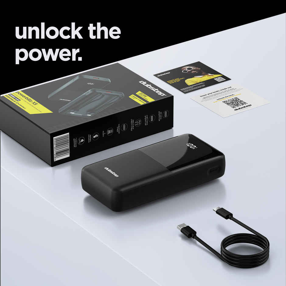 Dubstep Powerblitz X5 20K 22.5W 20000 mAh Power Bank with Inbuilt Type C & Lightning Cable | Black