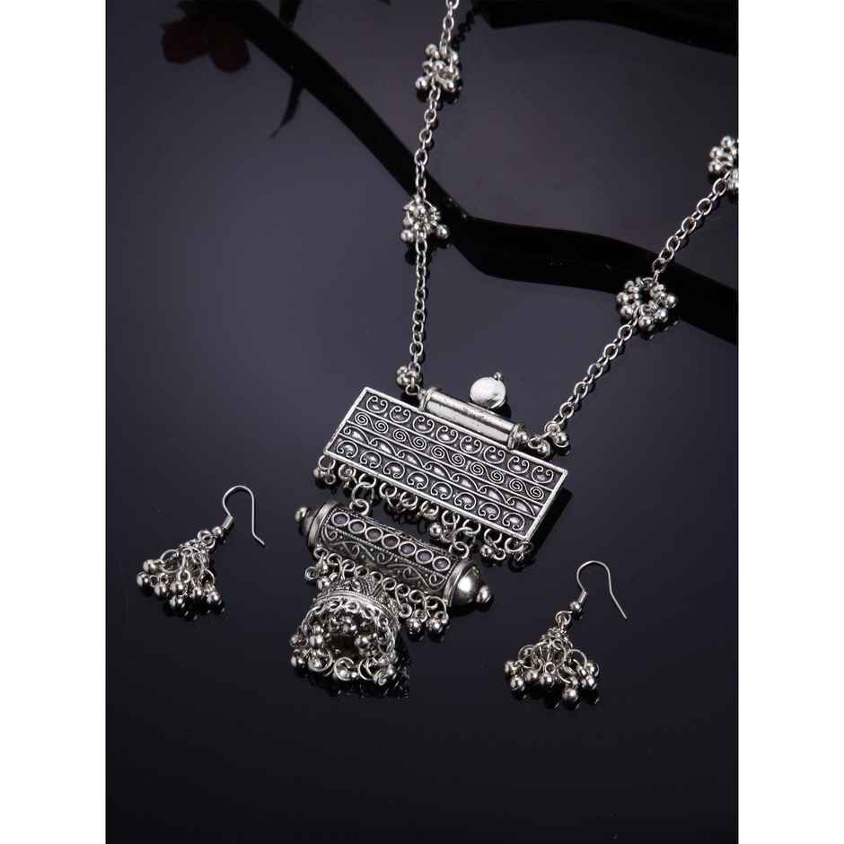Shining Diva Fashion Stylish Traditional Oxidised Silver Necklace Jewellery Set for Women | 13118s