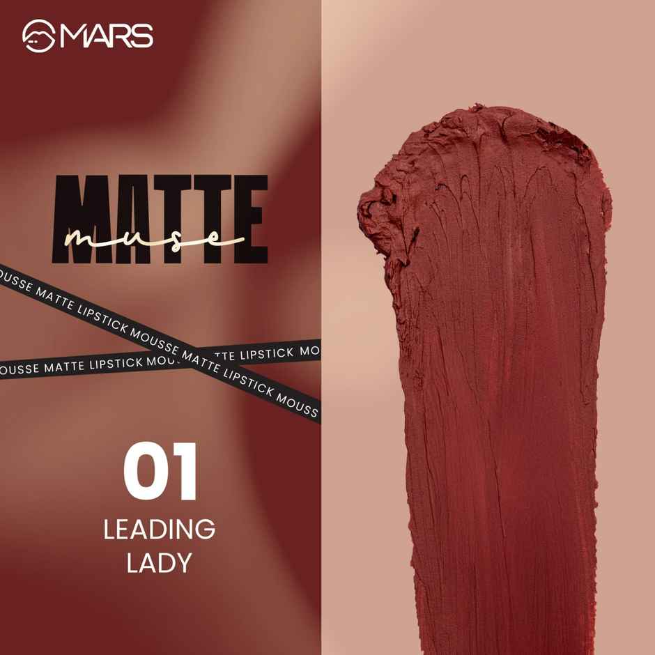 MARS Cosmetics Matte Muse Mousse Lipstick (3ml) (01-LEADING LADY) with Doe-Foot Applicator