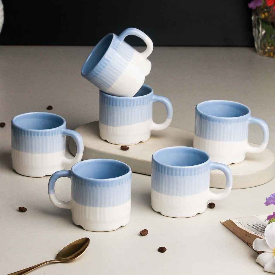 The Earth Store Tt Sky Blue Fringe Tea Cups | 200 ml Microwave Safe Coffee Cup