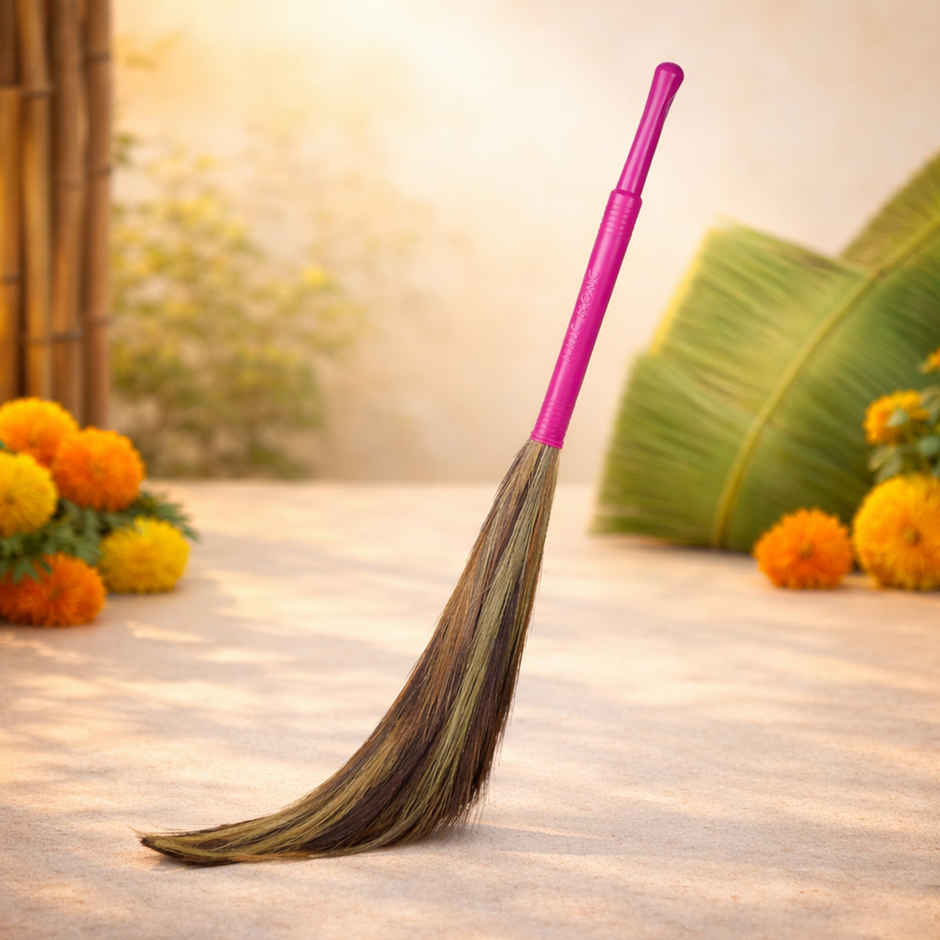 Gala Kingkong Grass Floor Broom | Jhadu Meghalaya Grass and Plastic, Brown and Pink