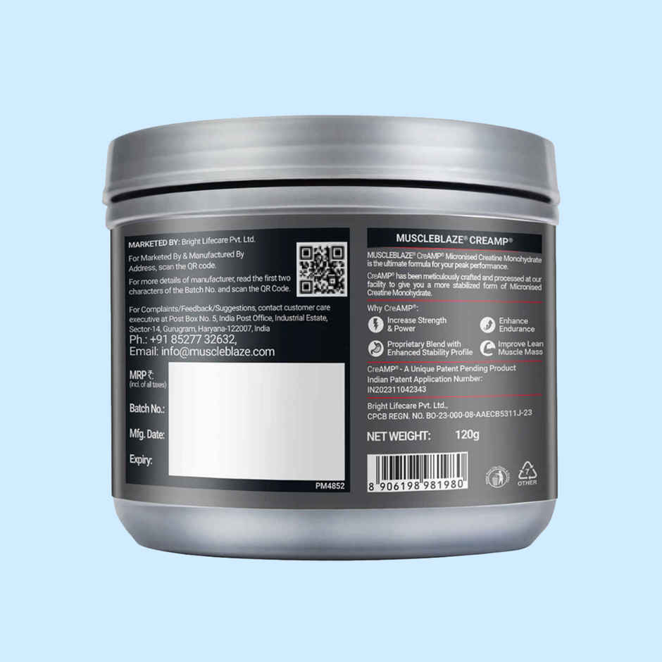 MuscleBlaze Micronised Creatine Monohydrate CreAMP Powder Juicy Berries | 30 Servings