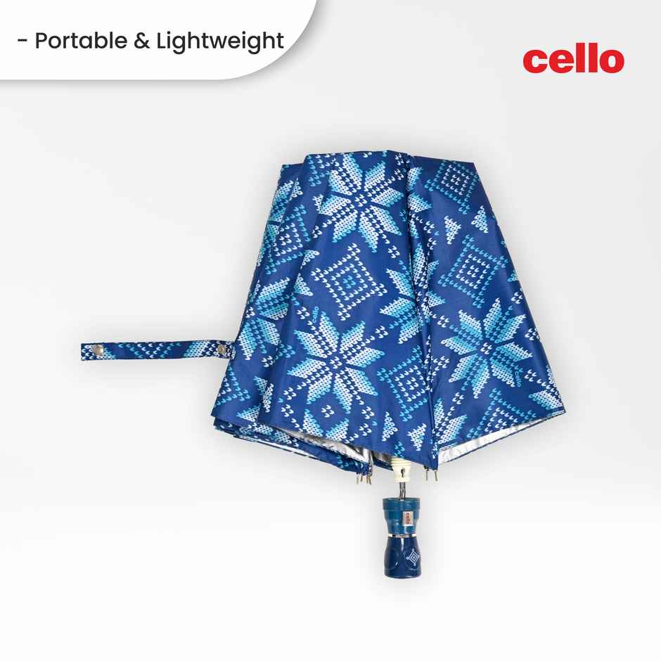 Cello Megha 21 Inch 2 Fold Mix Print Umbrella | Silver Blue